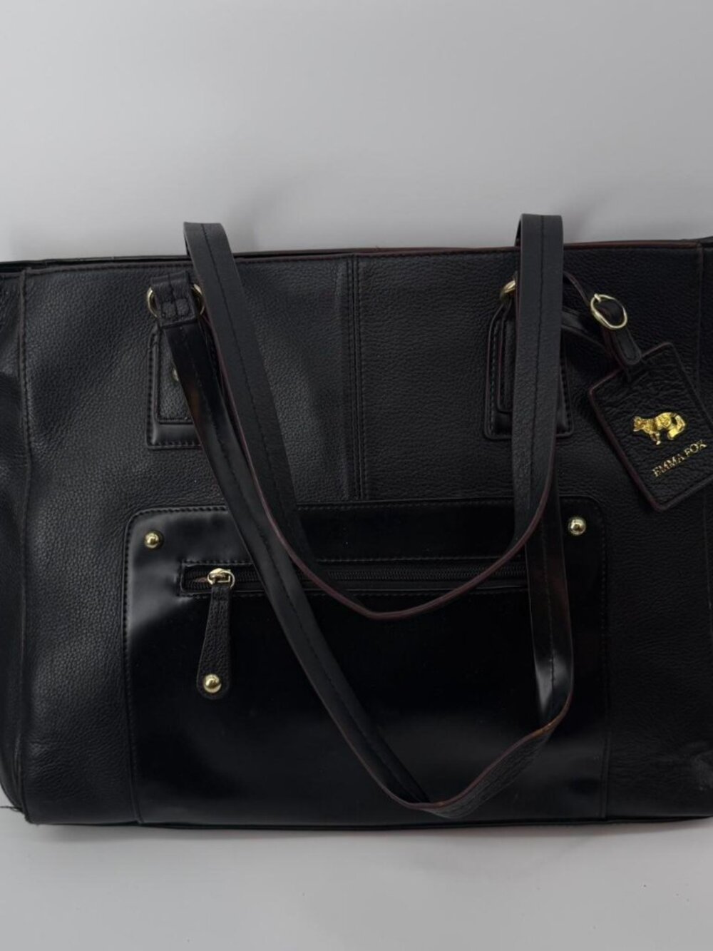 Emma Fox Black Leather laptop overnight large Tote Bag
